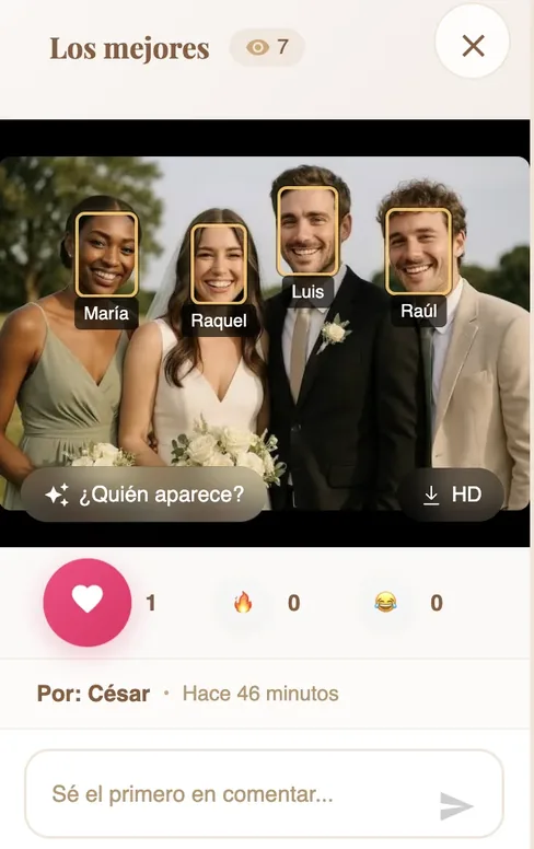 Reconocimiento facial en evento — Postea.la identifica a cada persona en las fotos